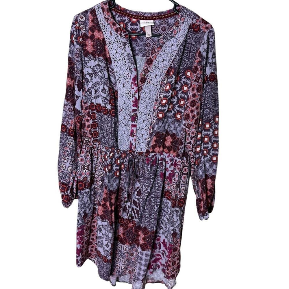 Knox Rose Women’s XL Printed Dress Long Sleeve Boho